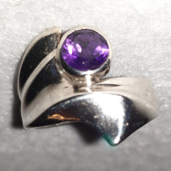 Unique Vintage Sterling Silver Natural Amethyst Floral Statement Ring – Size 9 - Picture 1 of 15